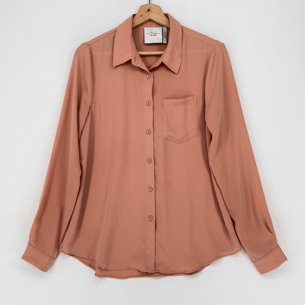 L'Academie Button Down Shirt Women Small Terracotta Long Sleeve Office Polished